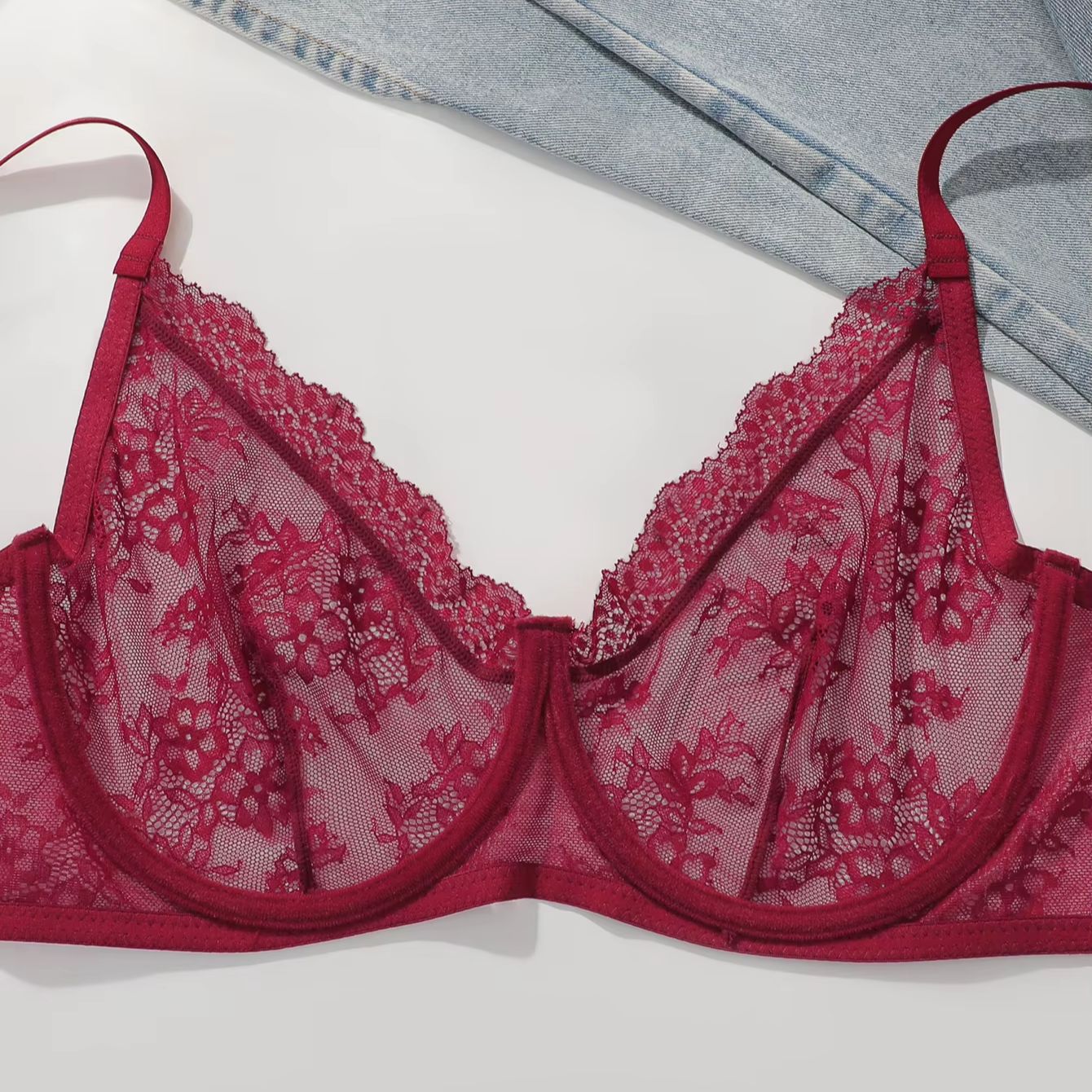 Women Plus Size Red Lace Sheer – обзор и цена Full Coverage Bra