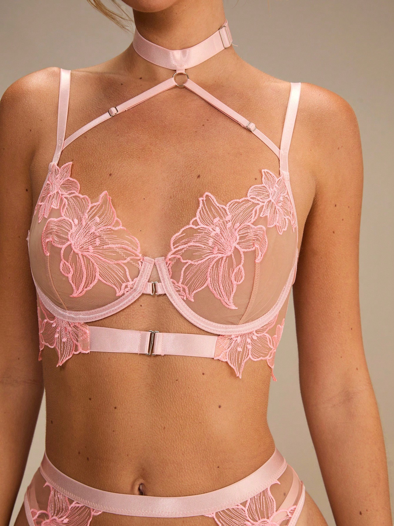 Pink Floral Lace Sheer Front-O – обзор и цена Sheer Bra Lace
