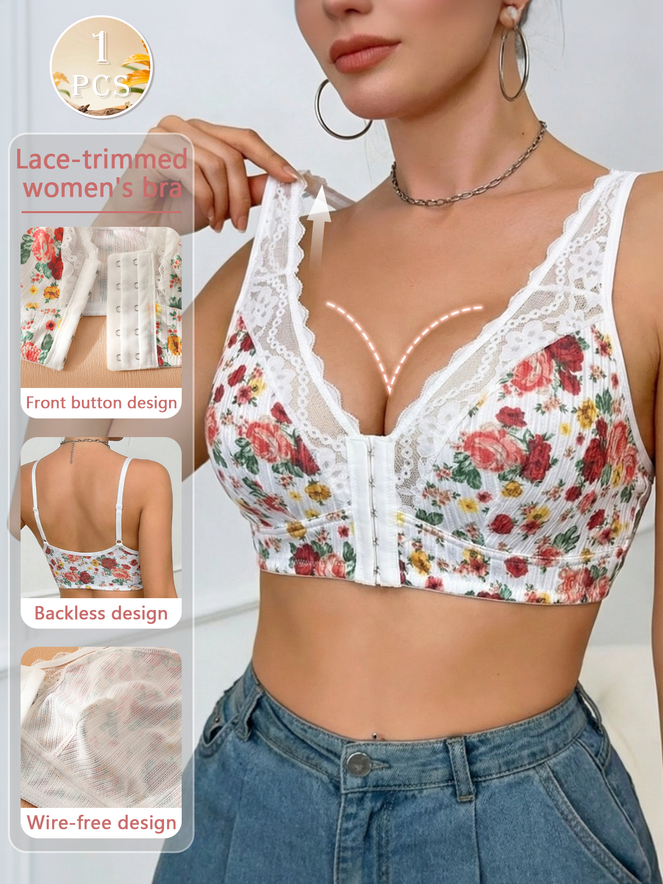 1pc Women's Floral Print Wirel – обзор и цена Wirefree Bra Comfort